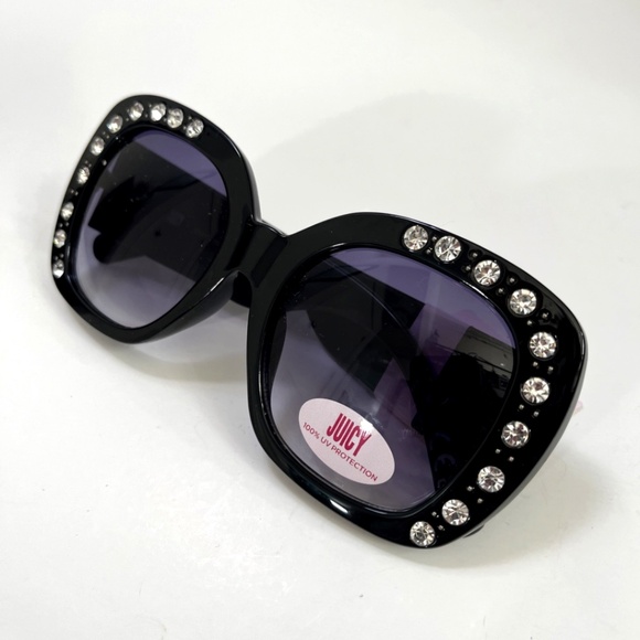 New JUICY COUTURE Embellished Oversized Sunglasses Rhinestones Black Acetate main image 4